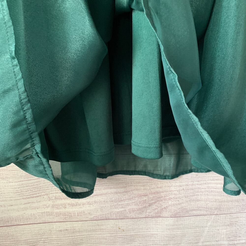 Andree by Unit Shimmery Forest Green Dress Sheer Long Sleeves Ruffle Size L - Picture 15 of 16